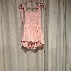 Chic Pink Gingham double layered romper  with Tie Straps